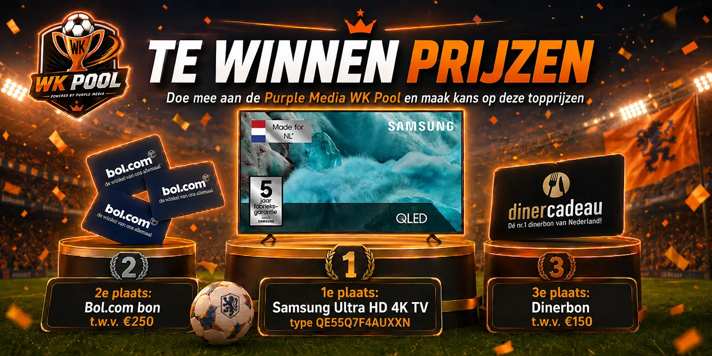 Te winnen prijzen: 1e plaats Samsung Ultra HD 4K TV, 2e plaats Bol.com bon t.w.v. €250, 3e plaats dinerbon t.w.v. €150